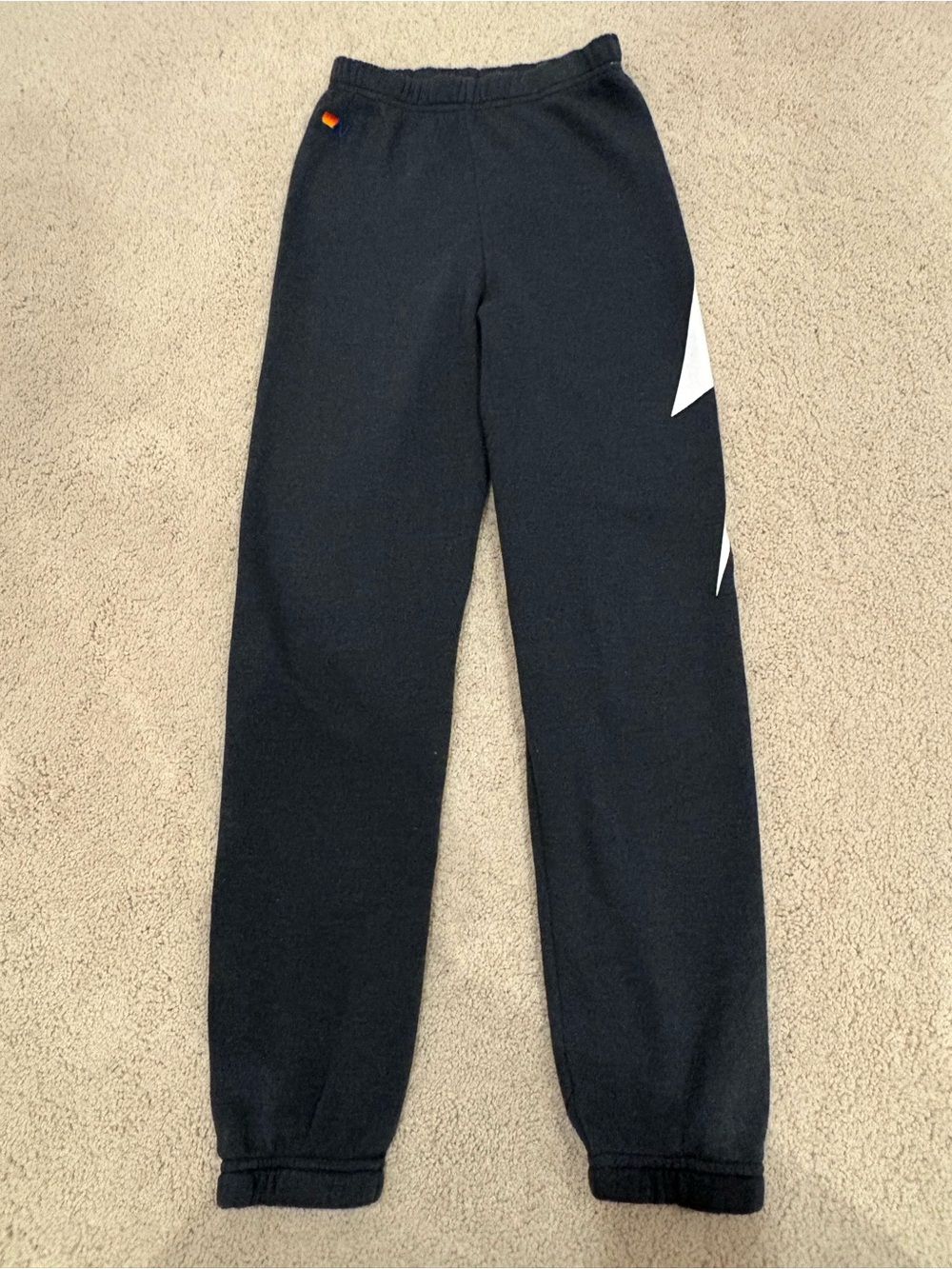 Aviator Nation kids charcoal and white lightening bolt sweat pants, youth 12.